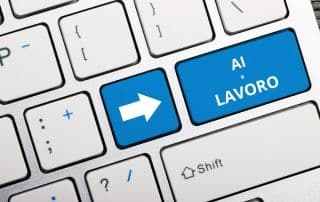 Dettaglio tastiera Pc con tasti che indicano intelligenza artificiale e mondo del lavoro